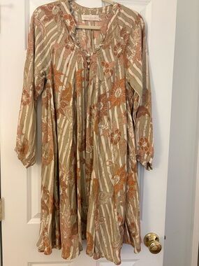 Natalie Martin Fiore Short dress in Sunflower Stripe print Clay. Size Small.